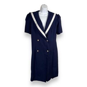 VINTAGE 13/14 SHELLY MICHAELS 1980’s BLUE WHITE SAILOR DRESS RETRO PINUP